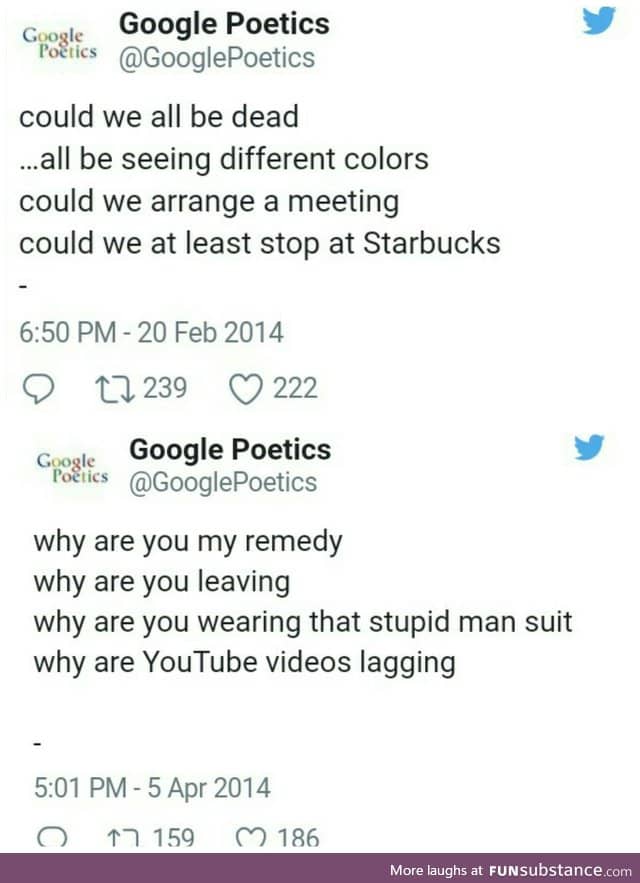 Deep poems by a bot called GooglePoetics (pt.2)