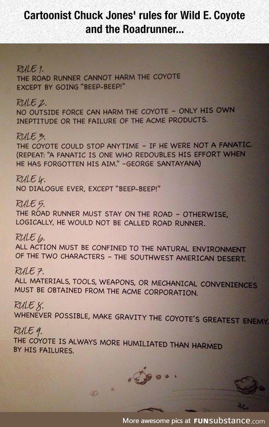 Original rules for wile e. Coyote
