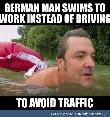 German Man Beats Traffic by Swiming to Work 