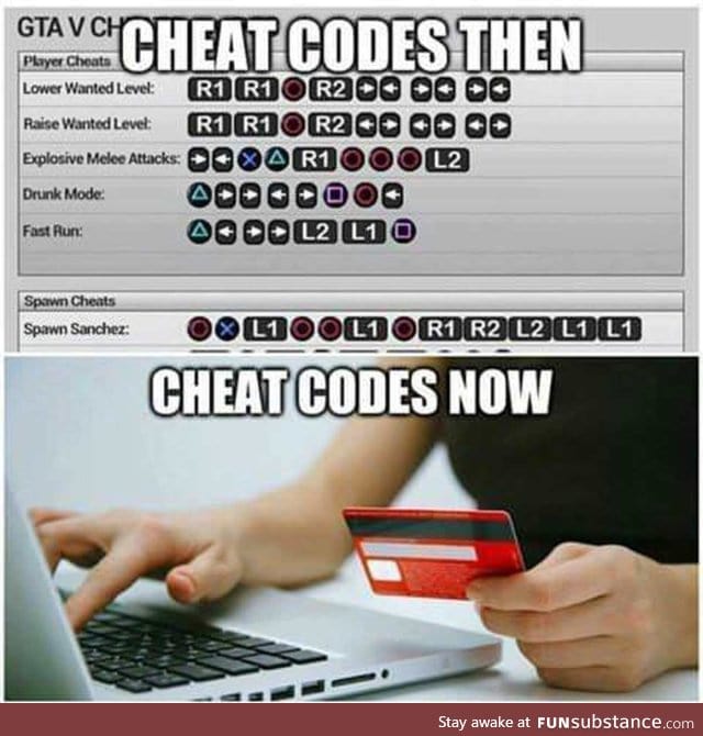 Cheat codes then VS now