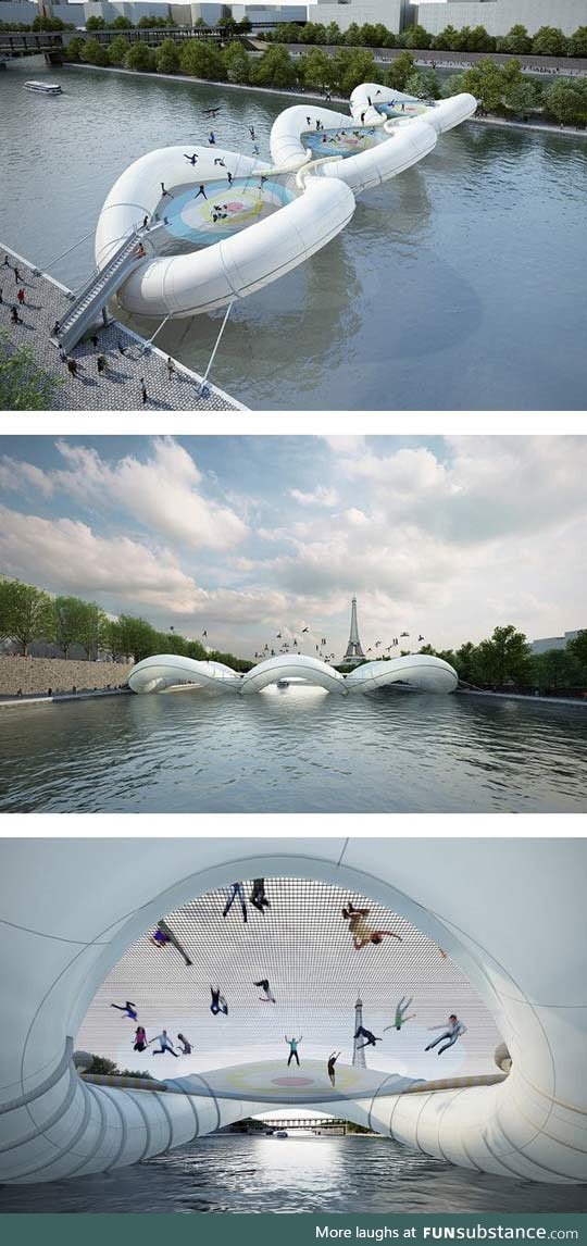 This inflatable bridge in paris, france is awesome