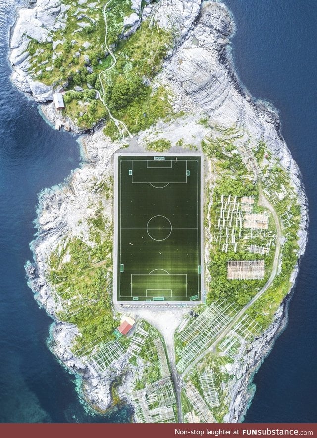 A lone football pitch in the Lofoten Islands, Norway