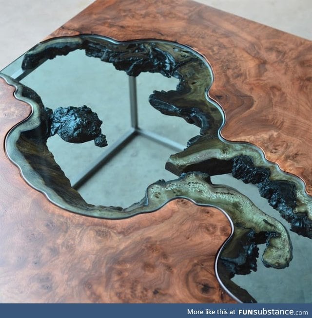 Wood tables with glass rivers