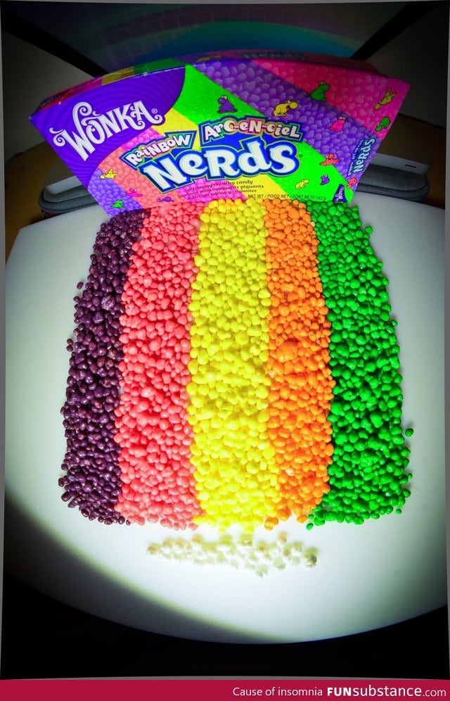 A box of nerds sorted by colour