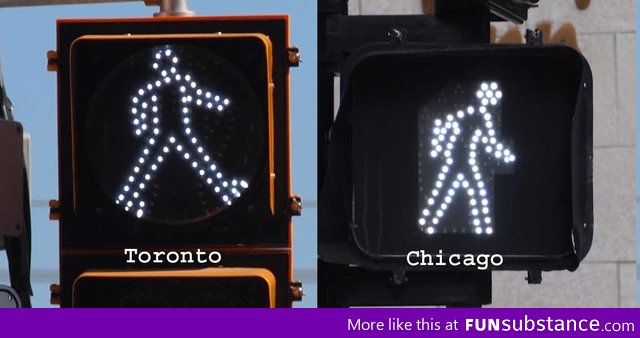 Canadians and Americans have different attitudes about crossing the street