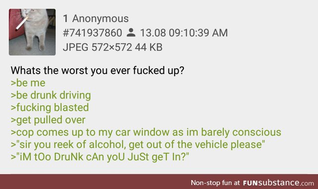 Anon drives while drunk