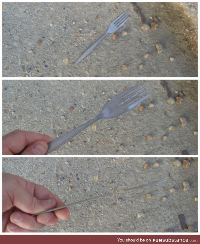 This fork was flattened by a semi truck