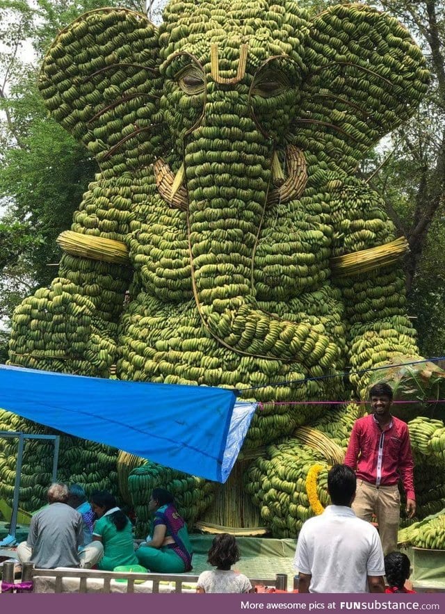 Idol of hindu god, Ganapati made of bananas