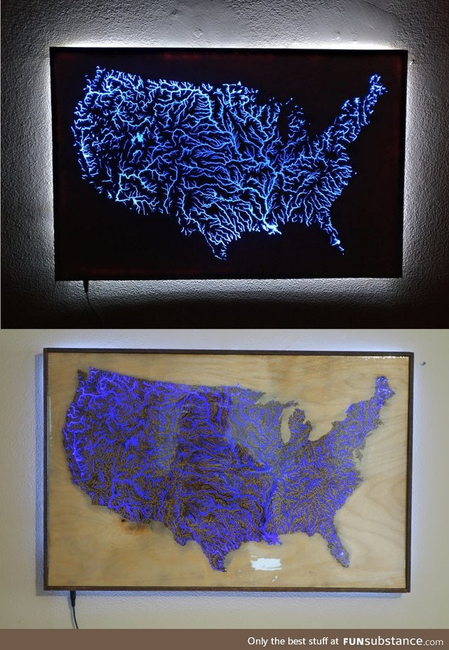 Illuminated Waterways of the United States Map Art