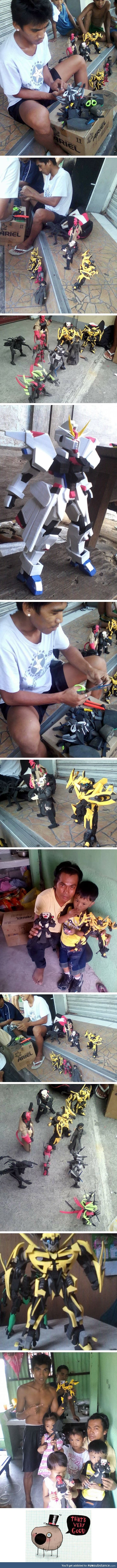 This Filipino man made action figures from worn out flip flops and they look much better