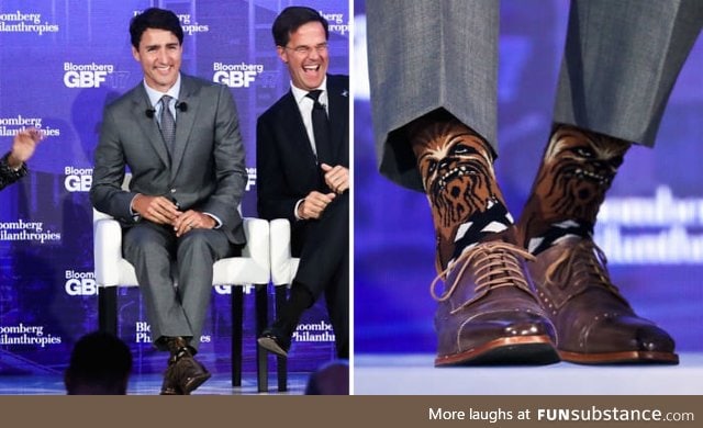 The Canadian president mocked for wearing Chewbacca socks at an international conference