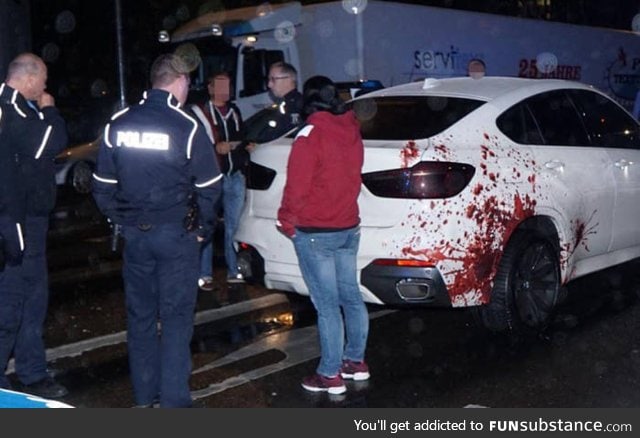 German police pulling over a car. Turns out it's blood stickers