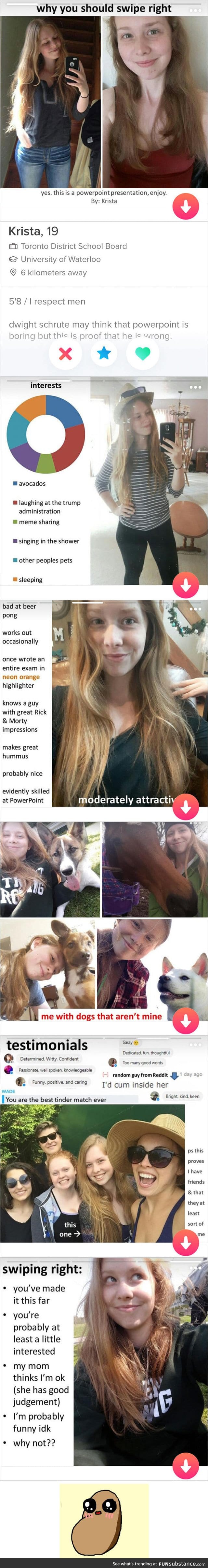 Girl turned her tinder profile into a powerpoint