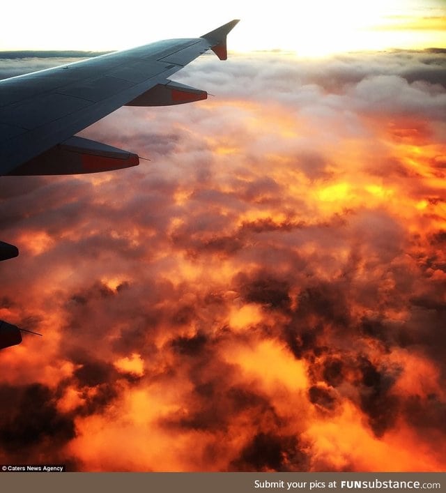 Sunset in the clouds below
