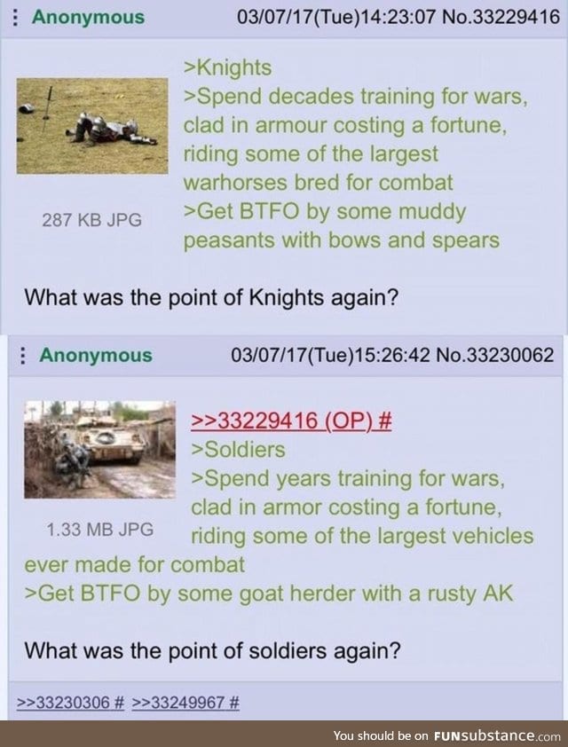 Anon ponders the purpose of knights