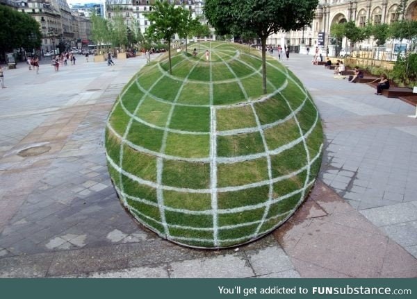 Grass Ball Illusion outside Paris City Hall