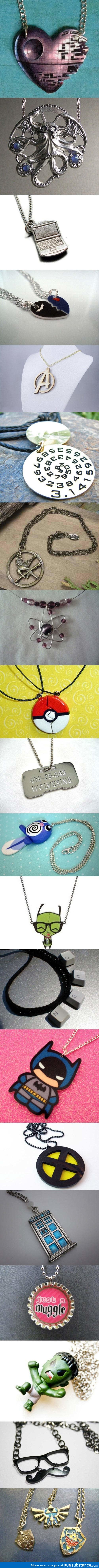 A collection of 20 cool and creative necklaces for geeks