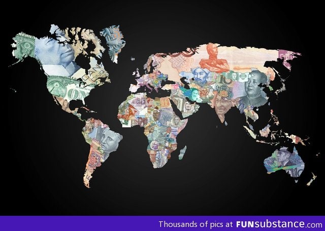 World map in currencies