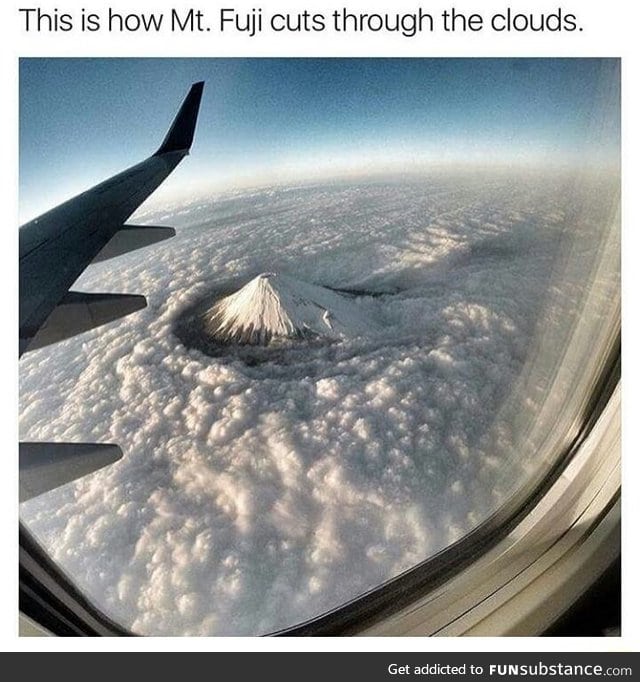 Mount Fujis cutting the clouds