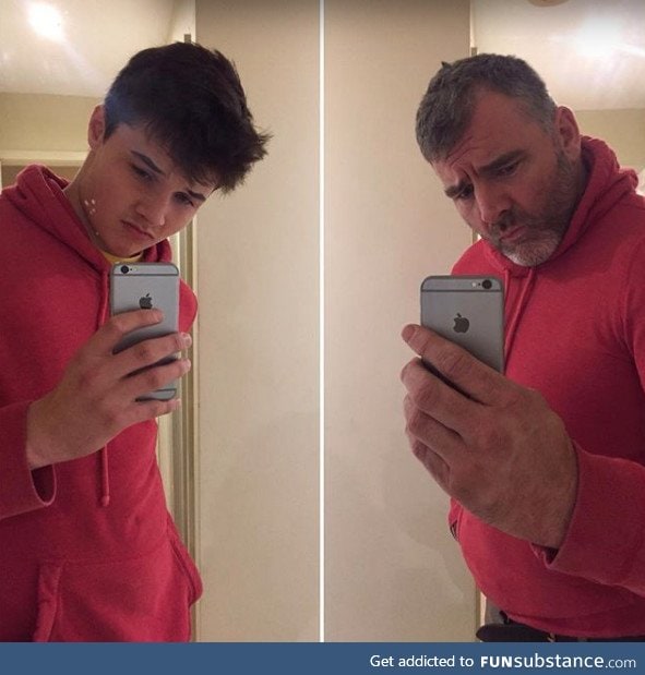 Dad mocks 16 year old son by copying his Instagram selfies