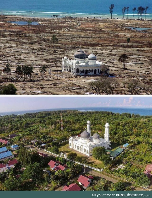 This mosque in Indonesia after 2004 Tsunami and almost 15 years after