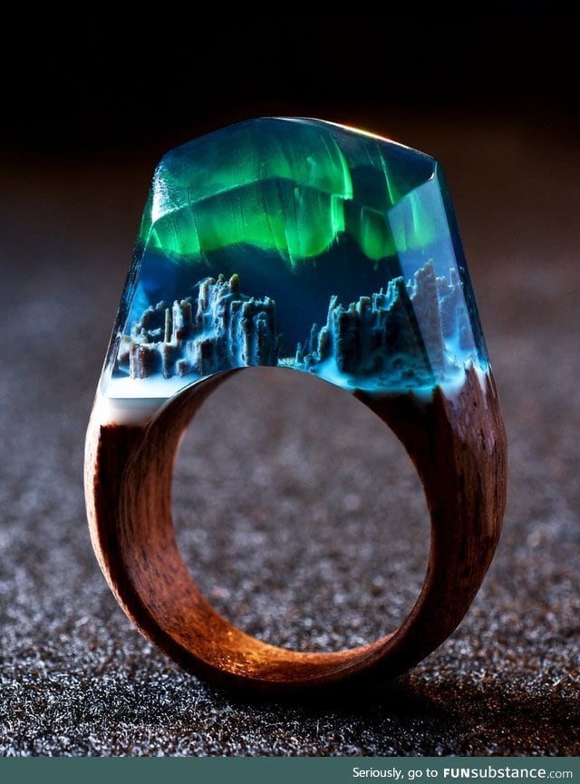 Ring made from wood and epoxy resin