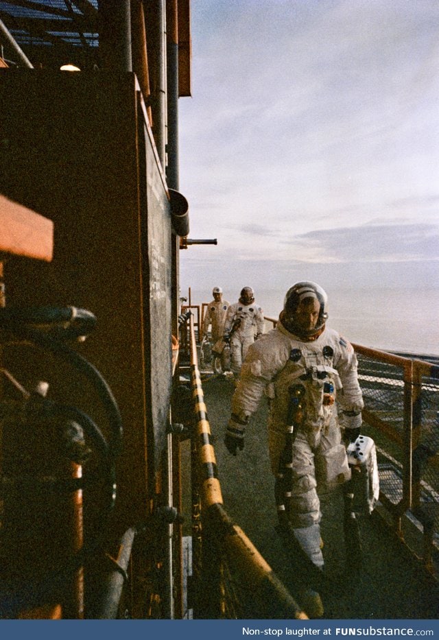 Neil Armstrong right before boarding the Apollo 11 rocket to the Moon