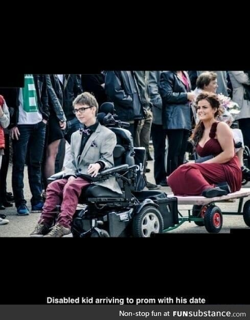 Disabled kid arriving to prom with his date