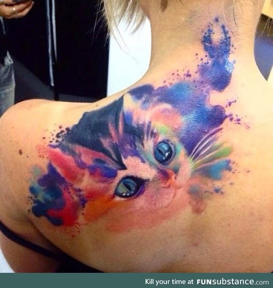 Purrfect watercolor tattoo