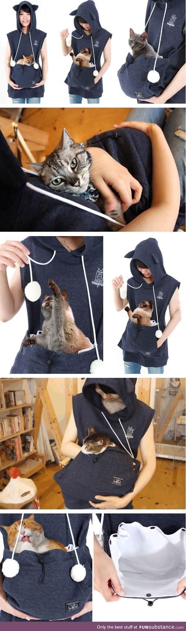 Cat hoodie with kangaroo pouch lets you take your cat wherever you go