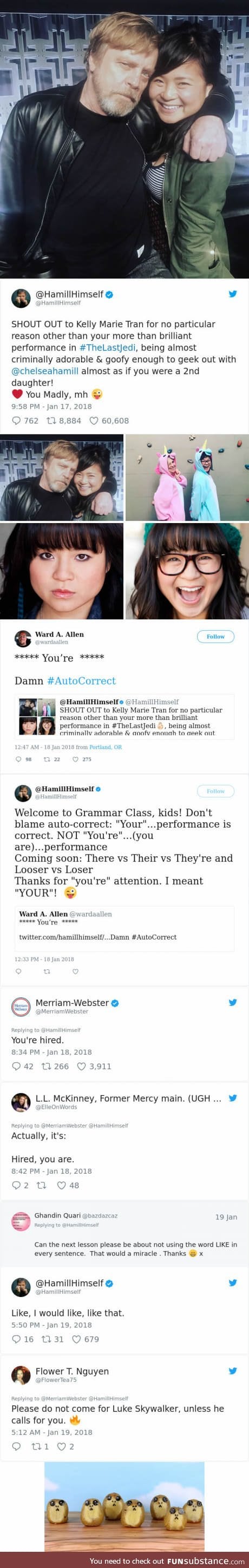 Grammar nazi attempts to teach mark hamill over grammar and regrets it immediately