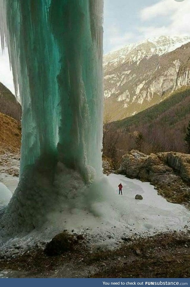 Frozen waterfall in the alps