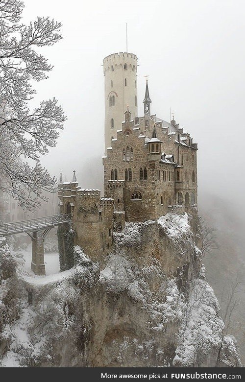 Castle In Snow (Lichtenstein Castle, Württemberg, Germany)