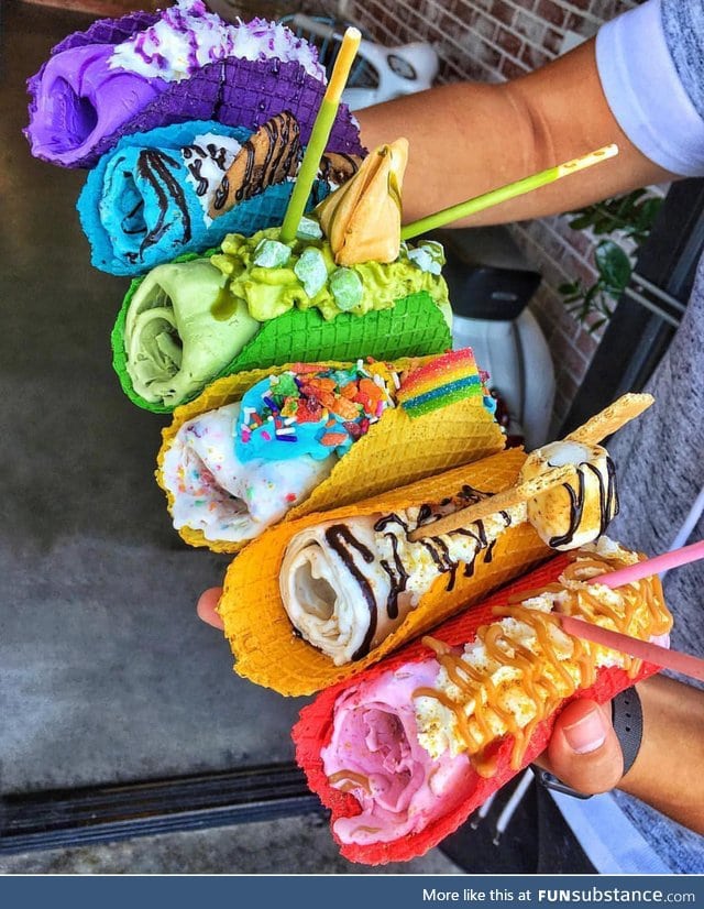 Rainbow ice cream tacos
