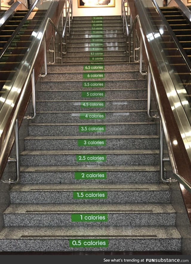 This stairway at the hospital shows how much calories you burn climbing each steps
