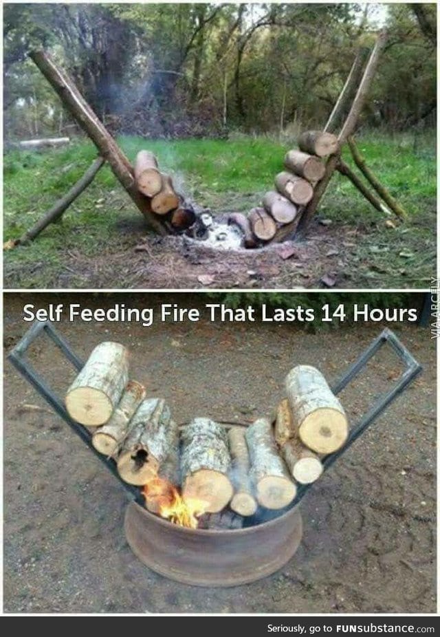 Self feeding camp fire that can last a whole day