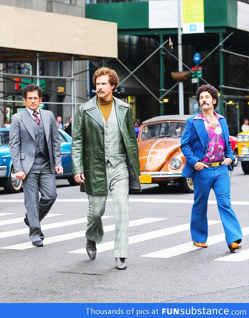 Steve carell, Will Ferrell and Paul Rudd filming anchorman 2 in NYC