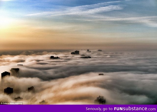 Chicago in morning mist