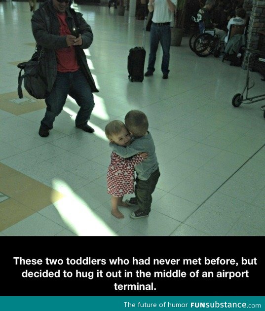 Toddlers hugging time
