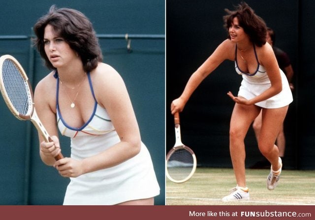 18-year-old Linda Siegel whose low cut top caused controversy at Wimbledon in 1979