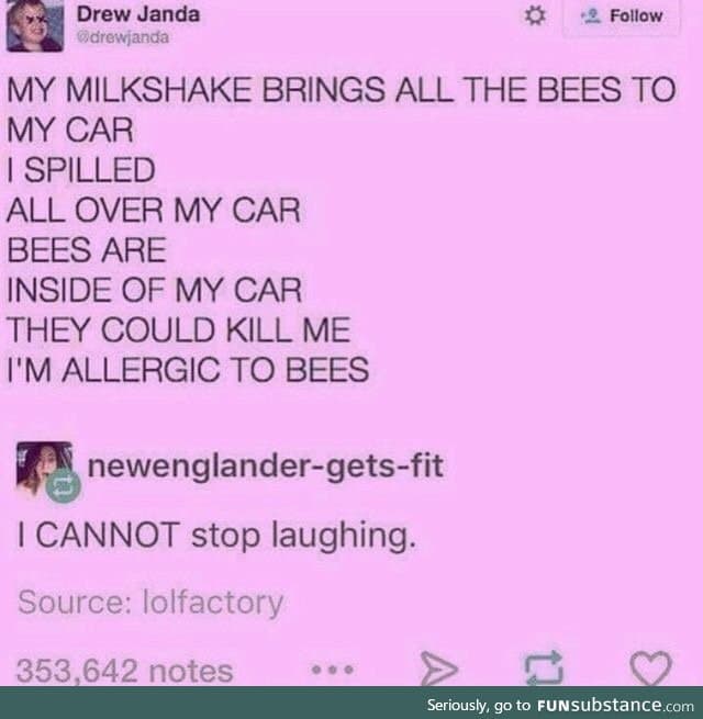 MY MILKSHAKE BRINGS ALL THE BEES TO MY CAR