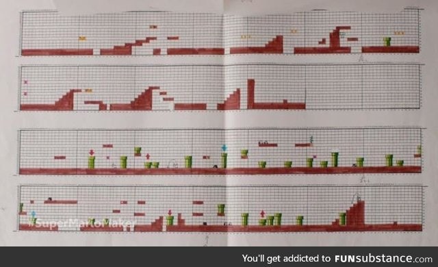 The original Super Mario Bros. Game designed on graph paper