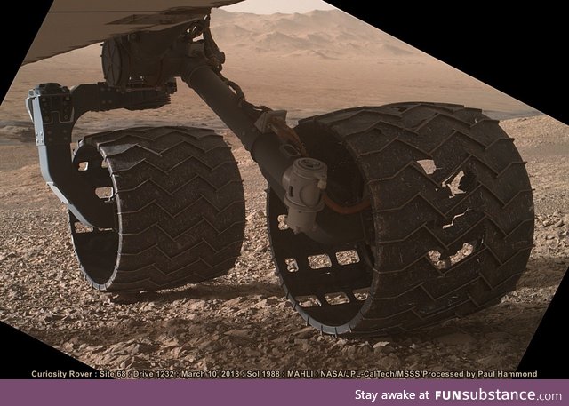 Curiosity's wheels after 1,988 Sol's on Mars