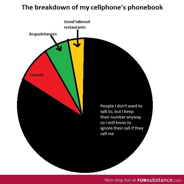 A breakdown of my cellphone's phonebook contacts
