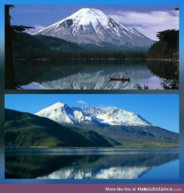 Mount St. Helens before and after the eruption of 1980