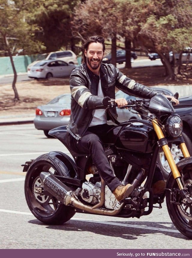 Keanu Reeves on his custom-designed motorcycle