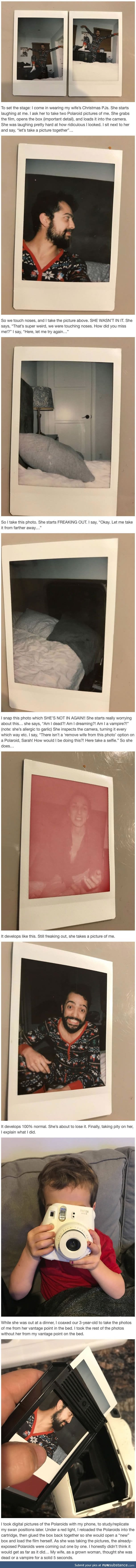 Man uses Polaroid picture prank on girlfriend showing her missing