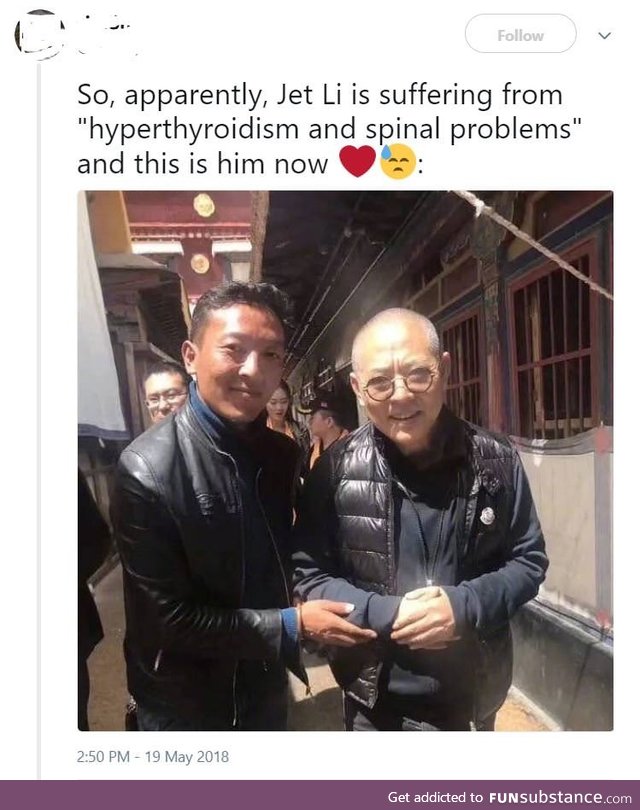 A recent image of Jet Li suffering from hyperthyroidism :(