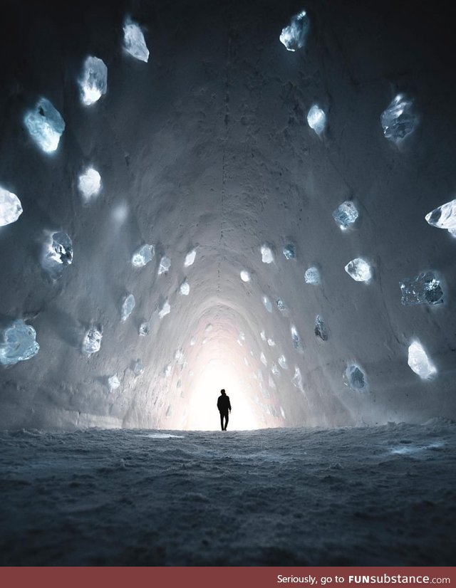 An ice tunnel in the Snow Village of Lapland, Finland