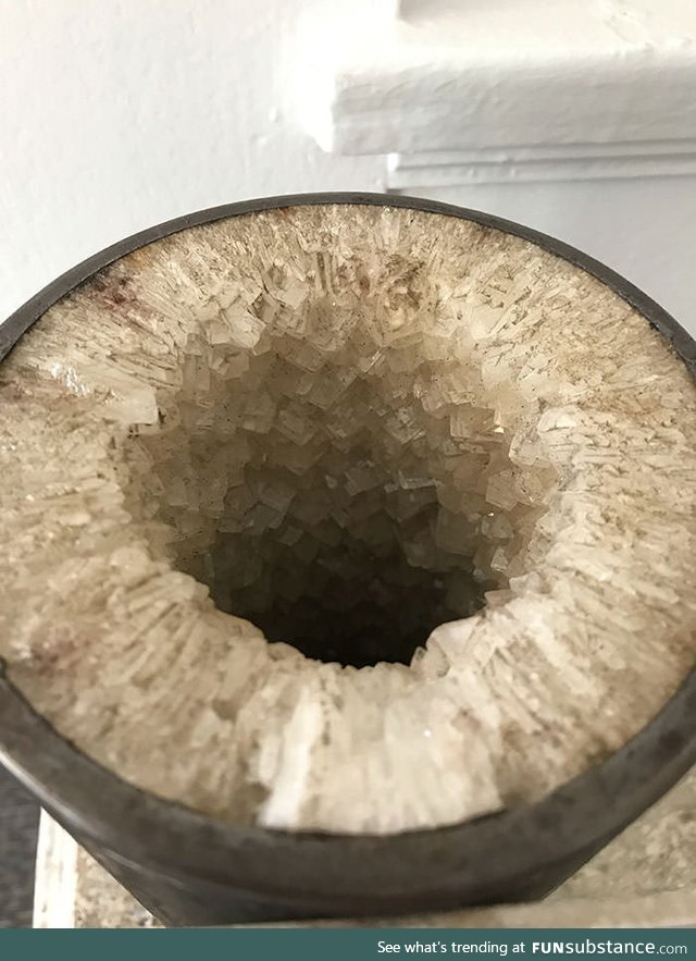 Water pipe encrusted with groundwater salt